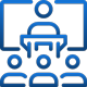 Blue icon showing a person at a podium in front of three listeners – symbolizing a presentation or lecture.