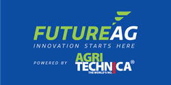 Logo of Future Ag with green and white lettering on a blue background, including the tagline ‘Powered by Agritechnica’