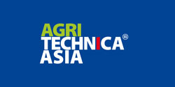 Logo of the Agritechnica Asia trade fair on a blue background with green, white, and red lettering.